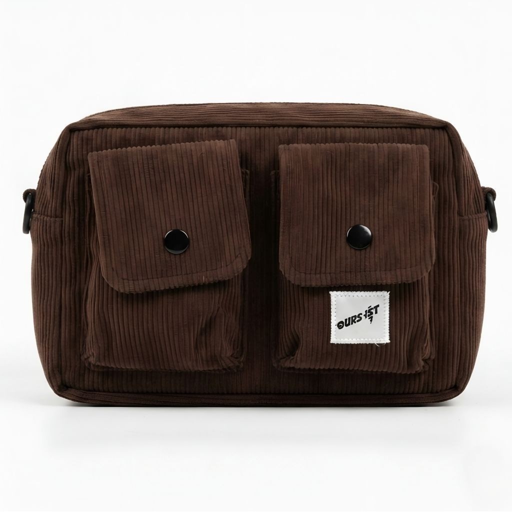 Tas Selempang Ours-Ist Bahan Corduroy Unisex | Sling Bag Fashion Korean Style 2 Kantong Casual