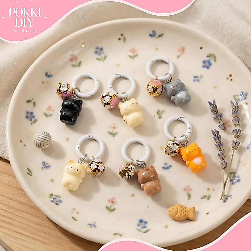 Keychain Ring Cat Standing Gantungan Kunci Lonceng Kucing Berdiri Imut Pastel Glossy Hadiah Kunci Ta