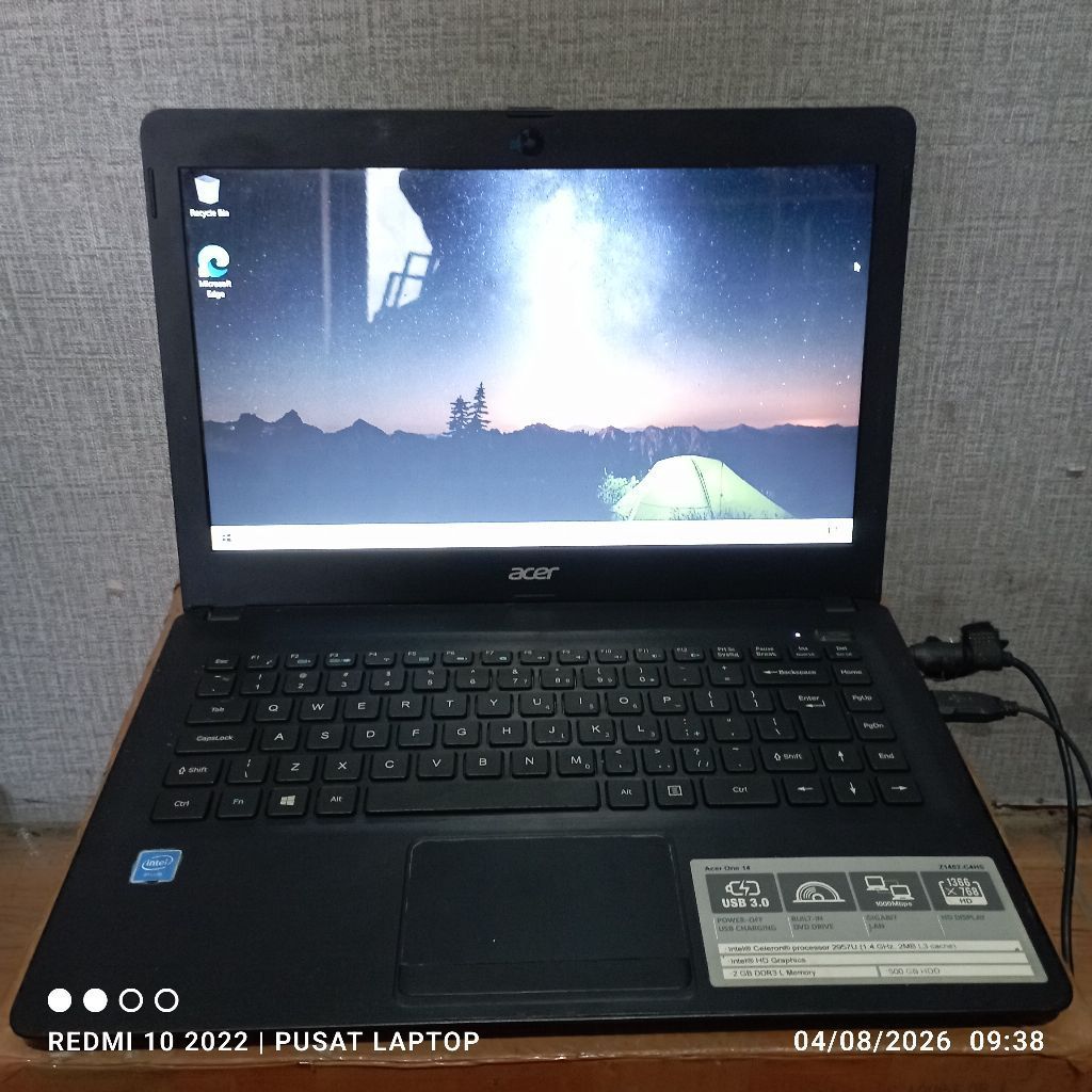Casing laptop Acer one 14 Z1402-C4HS windows 10 Intel Celeron Ram2gb DDR3 HDD500gb Lcd14in Mesin Nor