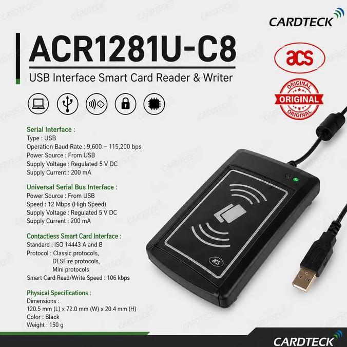 zinamahari - acs acr1281u-c8 rfid smart card reader writer 13.56mhz usb contactless nfc reader ektp 