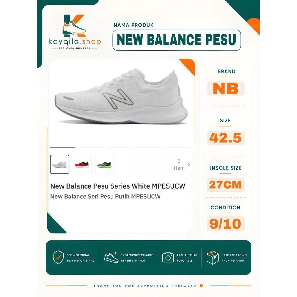 Sepatu New Balance NB Pesu Running Size 42 Preloved Second Original