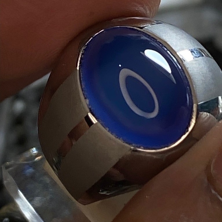 Batu Cincin Akik Blue Calasedon Super Ring Monel Henmade Dof