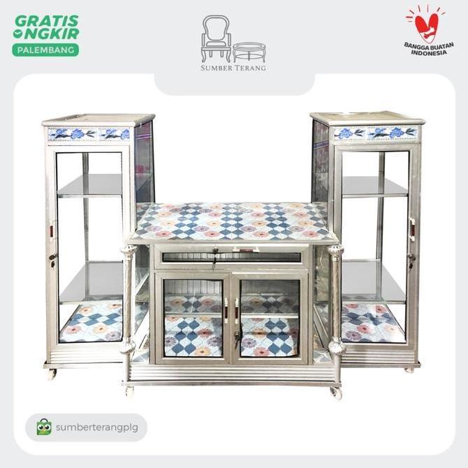 Buffet TV Kaca Alumunium / Lemari TV Alumunium / Lemari Serbaguna Kaca