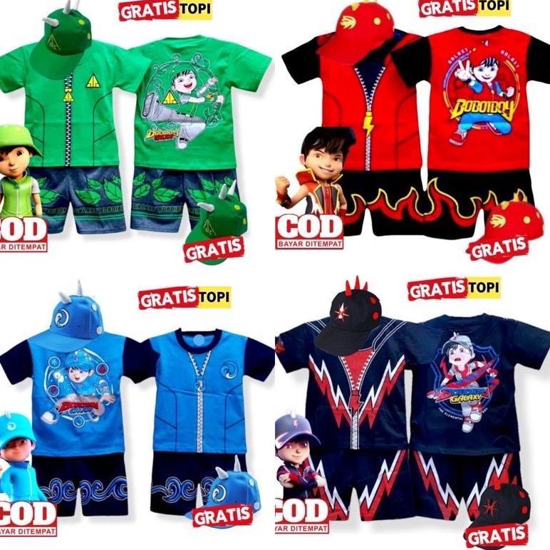Promo Baru Setelan Anak Boboiboy Halilintar/Gempa/Api/Solar/Daun/Baju Anak Boboiboy Laki Laki/Kostum