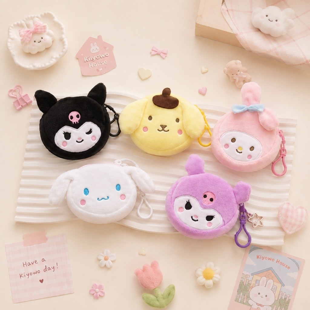 DOMPET KOIN ANAK KARAKTER LUCU SANRI0 - DOMPET RESLETING BULU HALUS