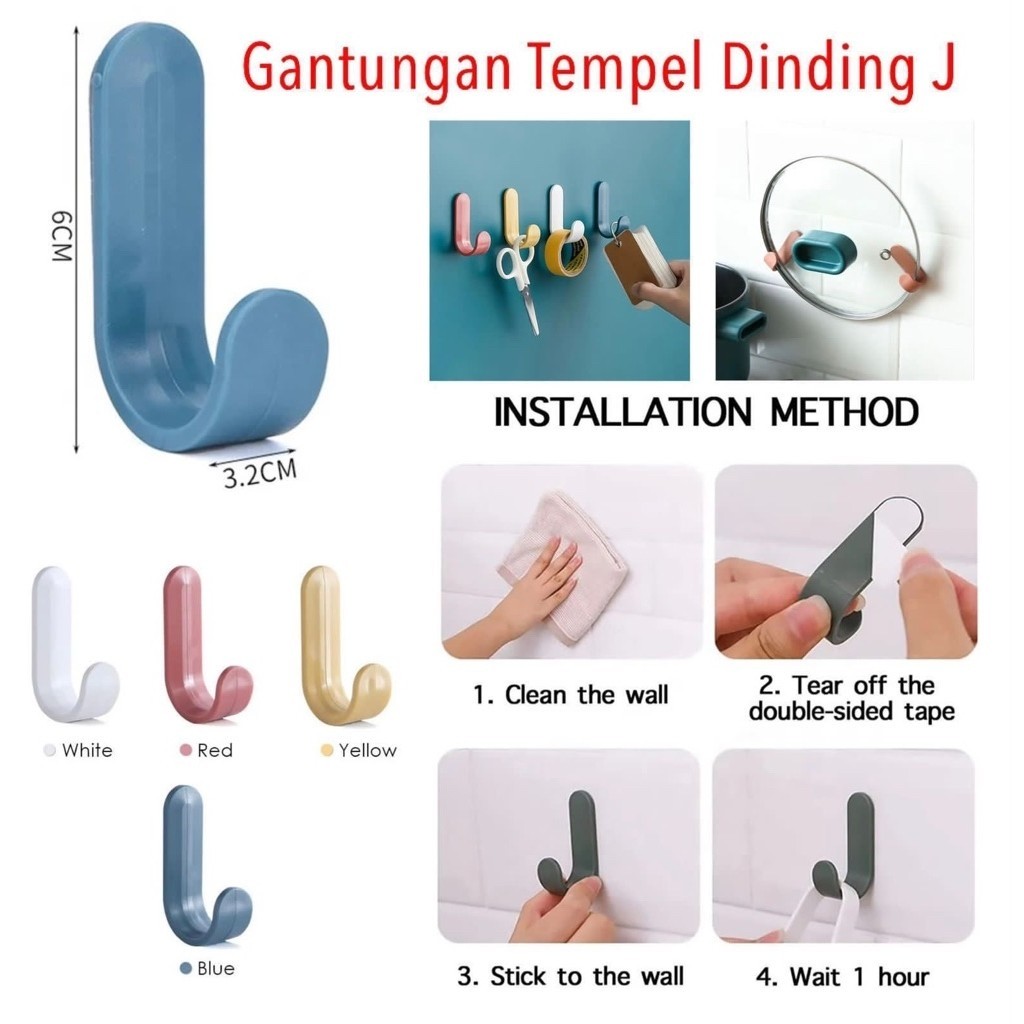 Gantungan Tempel Dinding J Hook Kail Gantungan Dinding J Serbaguna