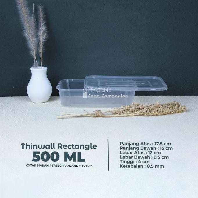 Plastik- Kotak Makan Plastik 500 Ml Thinll / Mika Box / Persegi Panjang