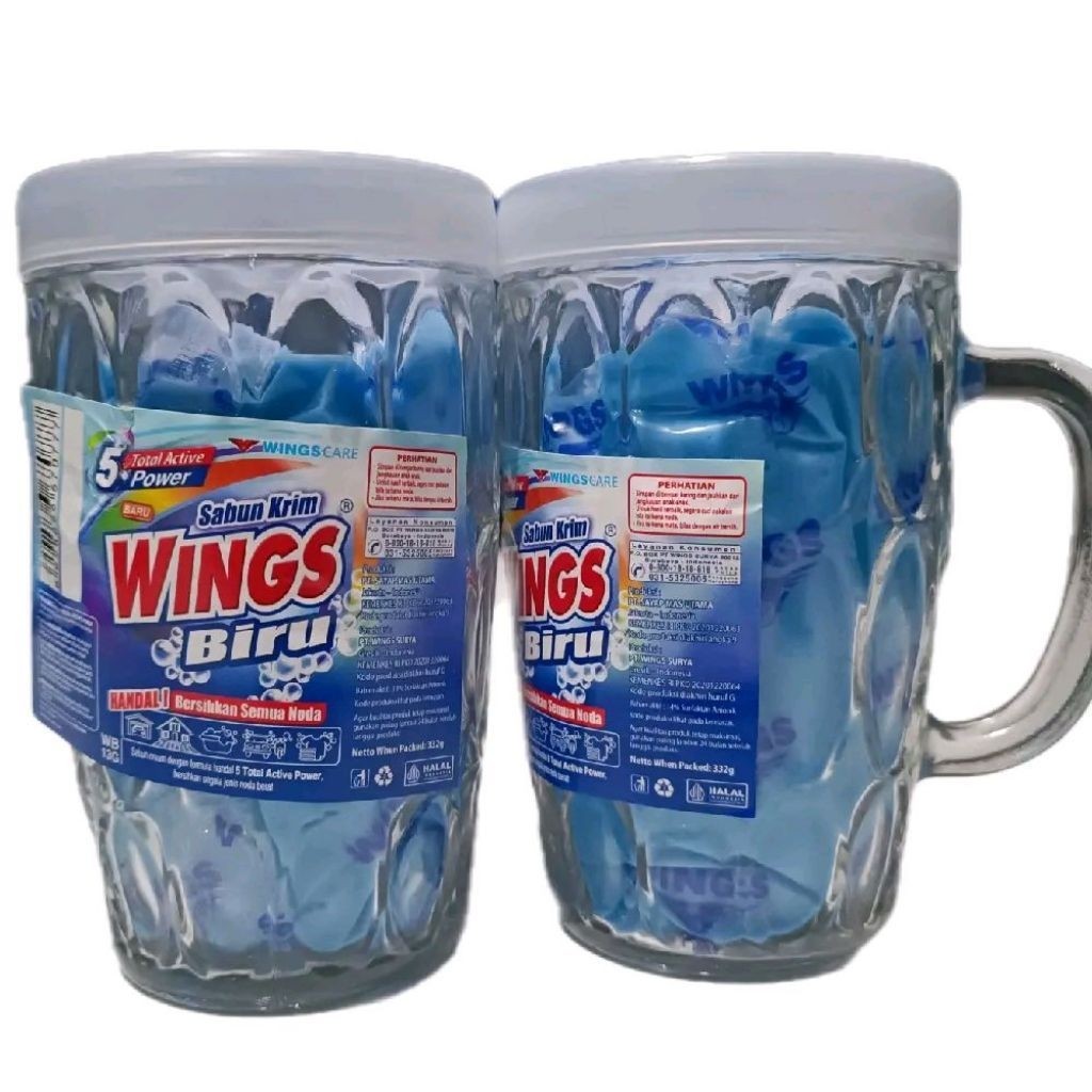 [PAKET 2 PCS FREE GELAS TEBAL] WINGS BIRU Sabun Krim Colek Serbaguna 332gr