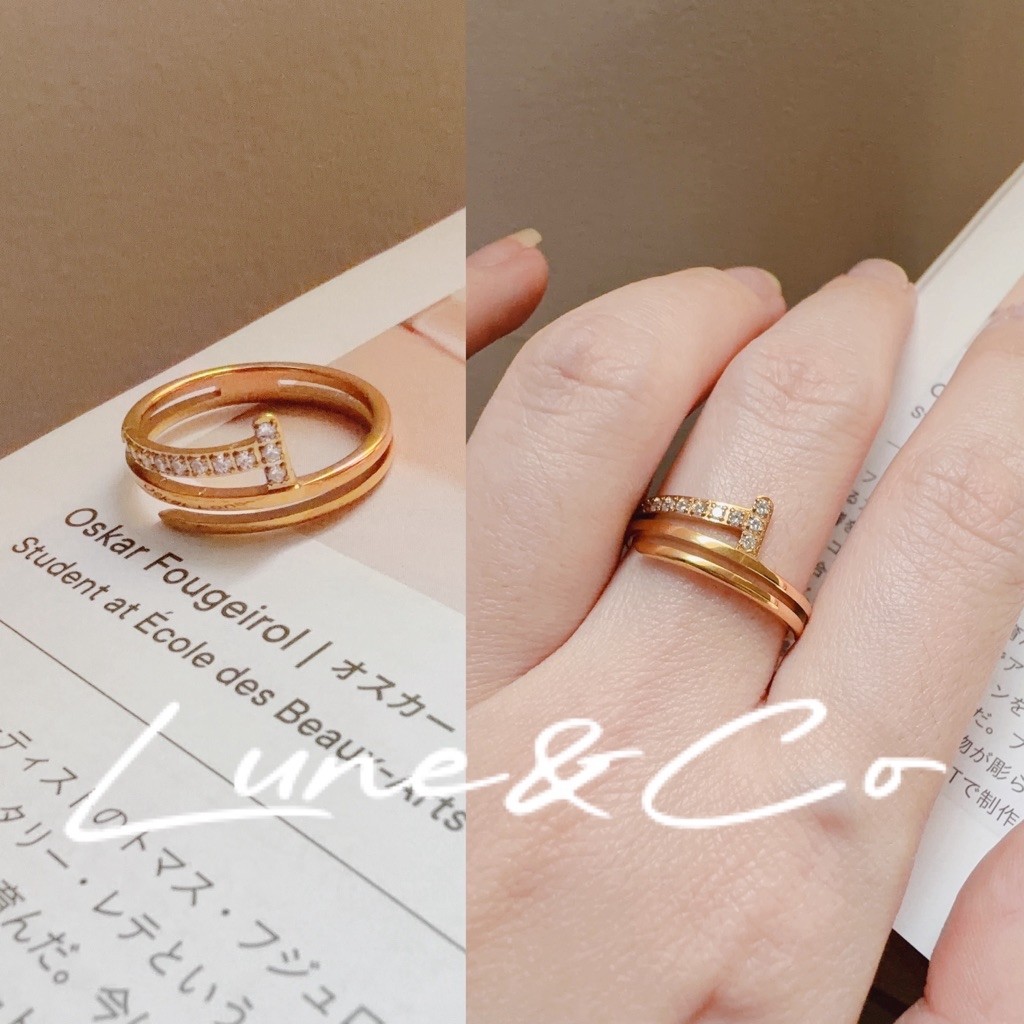 CS389 Cincin Huruf T Ulir Permata Titanium Steel 316L Anti Karat