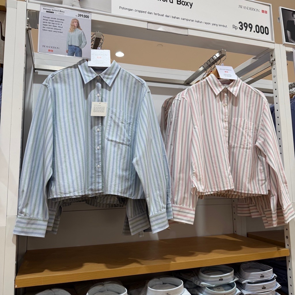 Kemeja oxford boxy lengan panjang garis dan polos uniqlo X JW Anderson new arrival