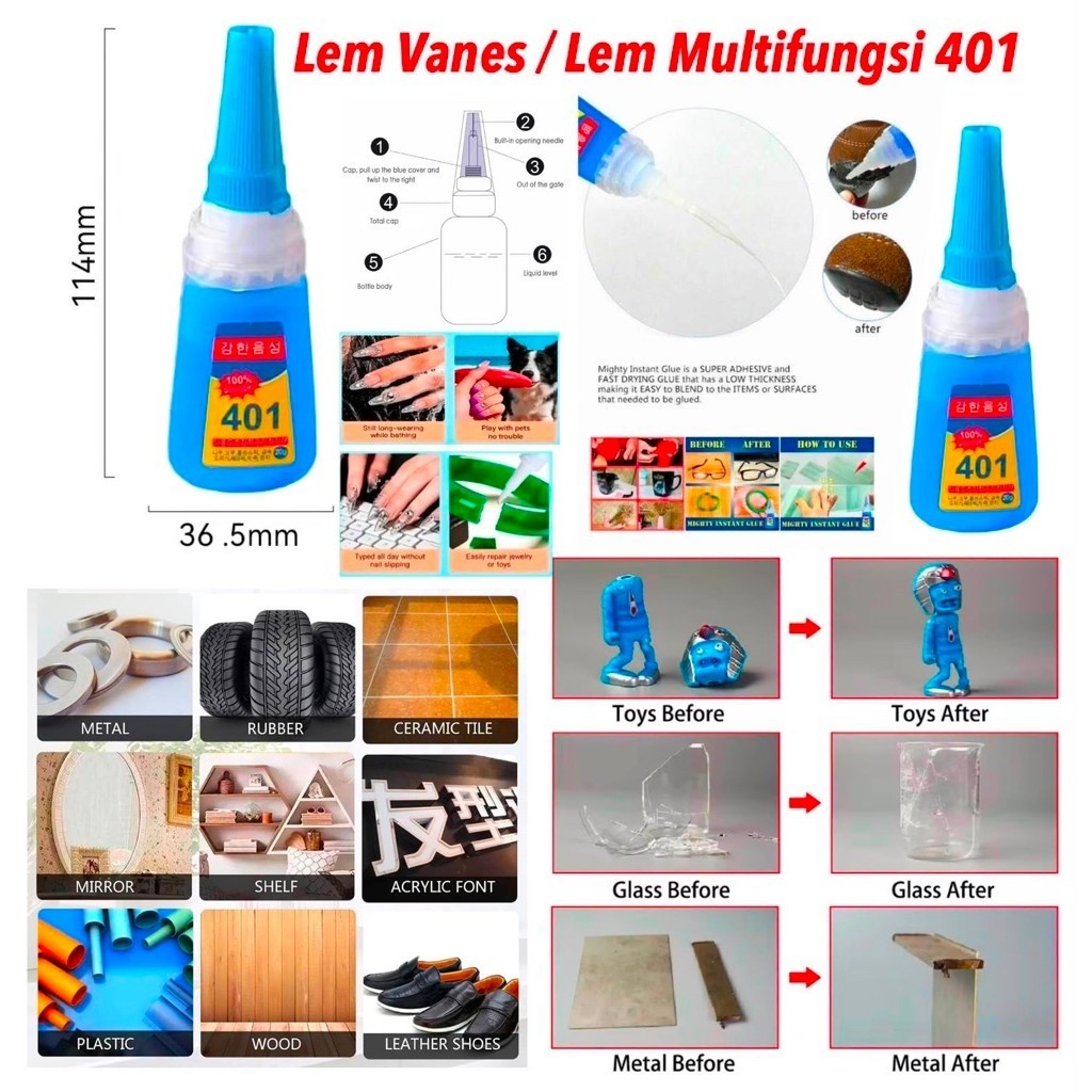 (GROSIRAN) Lem Vanes 401 Strong Lem Besi Super Kuat Lengket Multifungsi 20g Lem Busur Super Glue