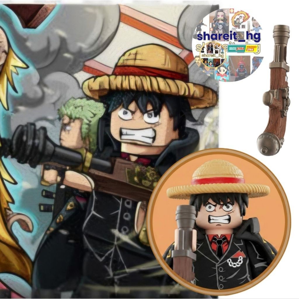 Action figure mini, One Piece, Luffy baju hitam dan senapan