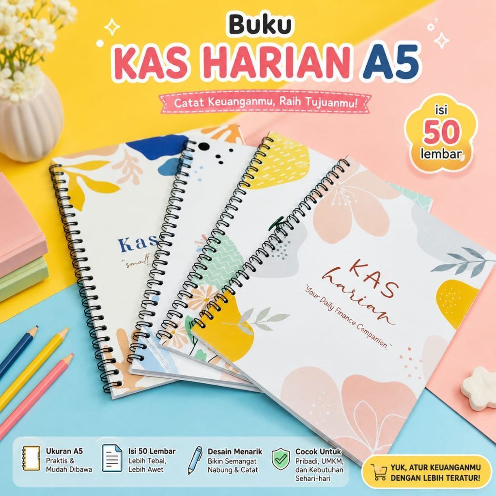 New Buku kas harian A5 / Buku kas harian sepiral / Buku kas A5 isi 50 lembar