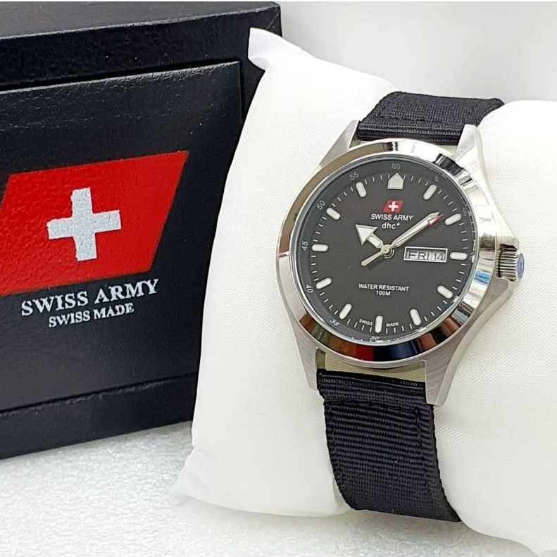 Jam Tangan Pria Militer Swiss SA1880 Original Canvas Tggl Aktif Water Resistance Tahan air