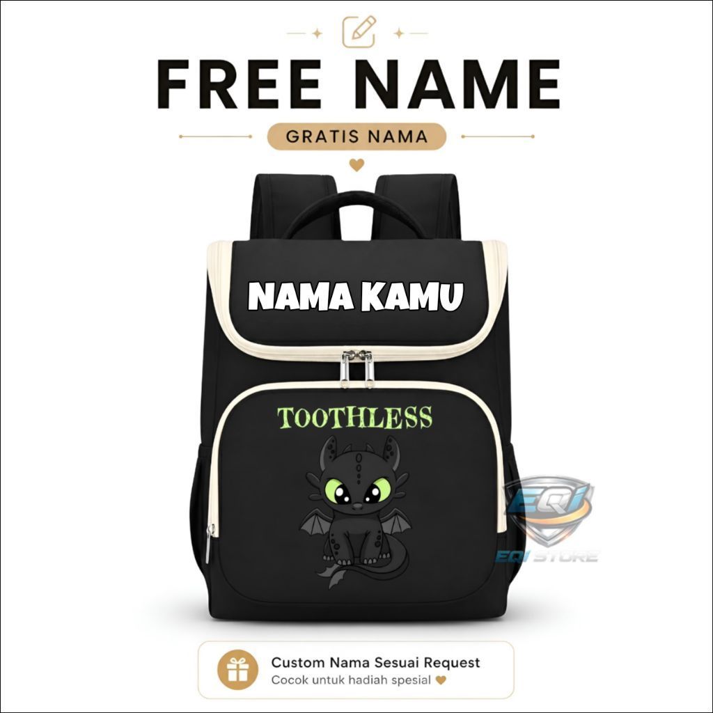 Tas Ransel Anak SD/TK Karakter TOOTHLESS Lucu – Tas Sekolah Anak Perempuan Backpack Anak Kapasitas B