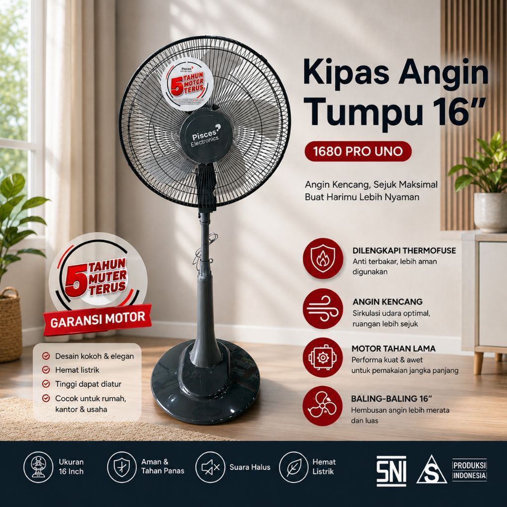 kipas angin berdiri PISCES 1680 pro uno - kipas angin PISCES dinding 1611 pro