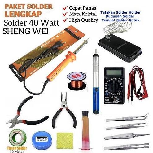 Paket Solder Lengkap 40W Mata Kristal Runcing Peralatan Menyolder Set