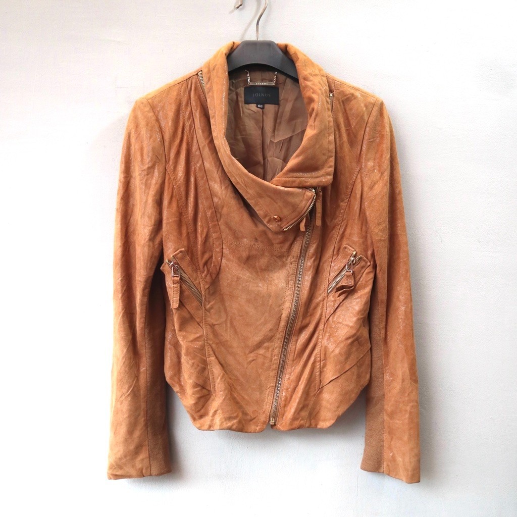Jaket kulit asli domba coklat vintage suede asymmetric casual bikers ramones rider motoran cewek rel