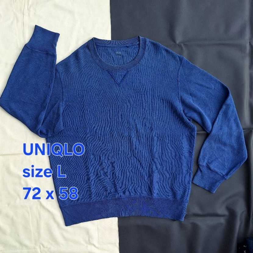 Sweater Crewneck UNIQLO Basic CN Biru Polos