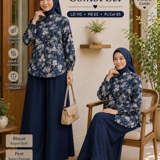 Loca Set Kulot Rayon Kombinasi Polos Bunga (Athaya)