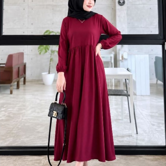 Gamis Midi Dress Rayon Premium Busui Friendly Jumbo Motif Bunga | LD 110–120 | Adem & Nyaman
