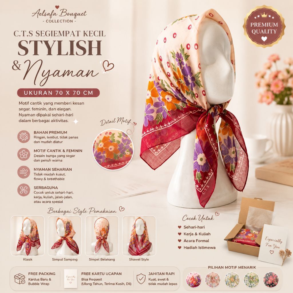 CTS - Aelsafa Hijab - Motif Terbaru Katalog 1 | Segiempat Kecil | Segiempat kecil 70 x 70 cm