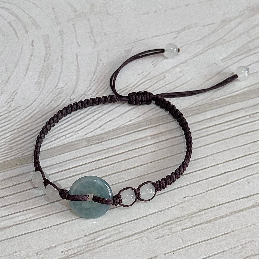 Type A Jadeite Jade Blue Water mix White Chalsedony Crystal Bracalet