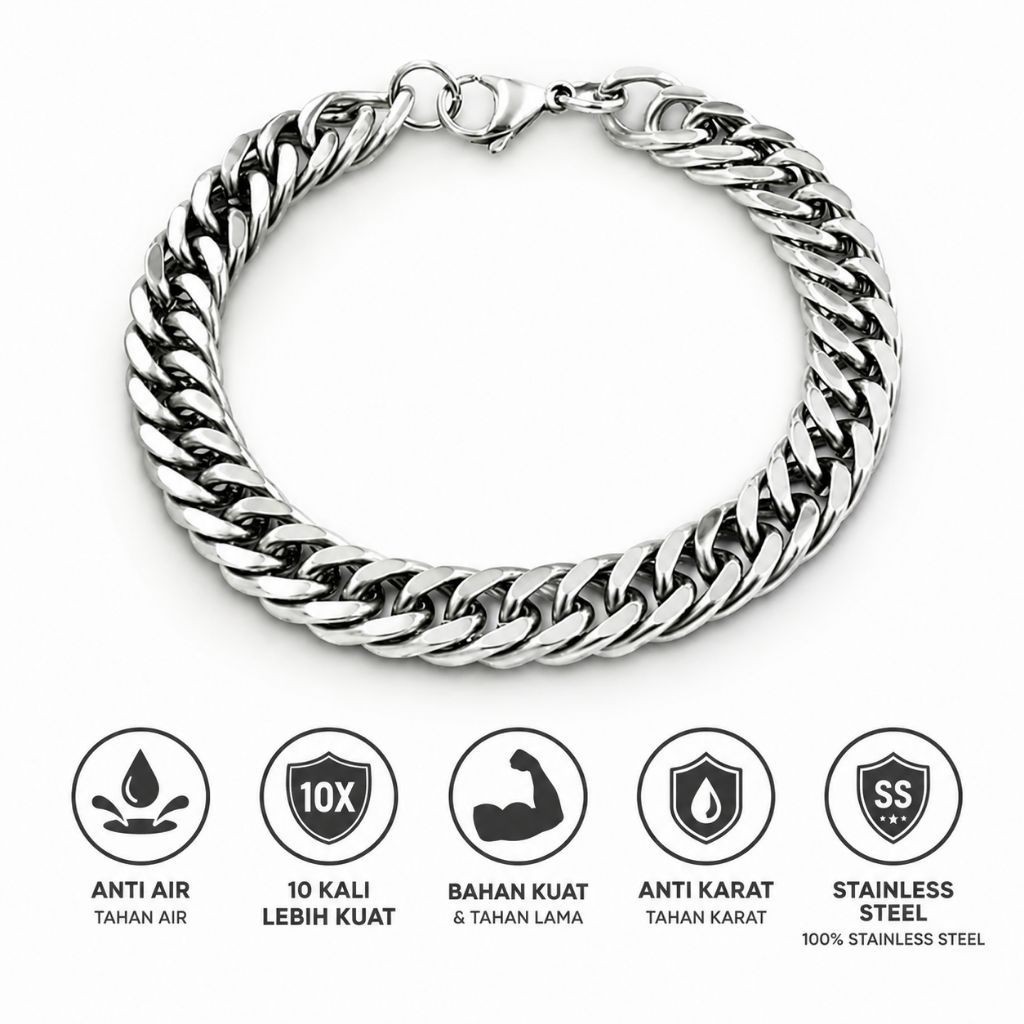 (BISACOD ] GELANG RANTAI SILVER TEBAL ANTI KARAT GELANG RANTAI TITANIUM SILVER PRIA WANITA ANTI KARA