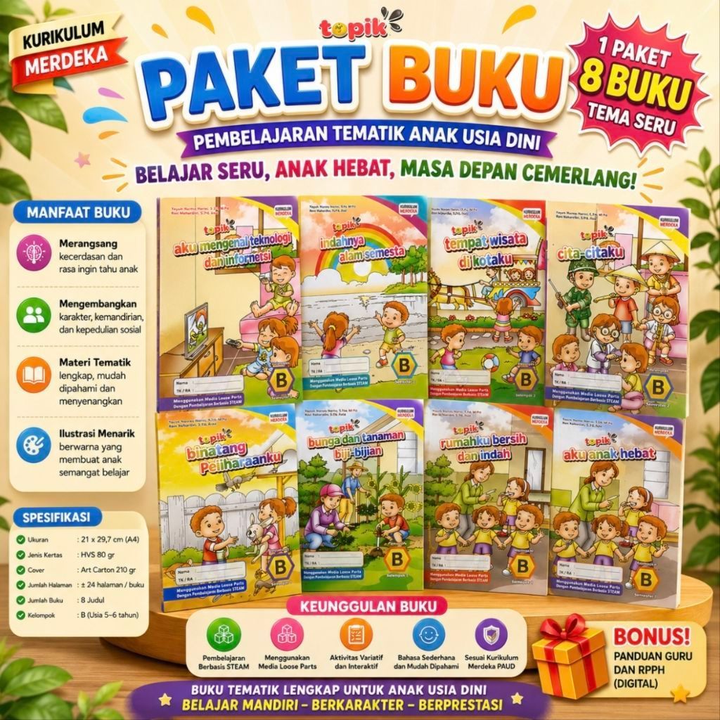 Paket Buku Kurikulum Merdeka Kelompok B PAUD TK Isi 8 Buku Topik (Duta Aksara)
