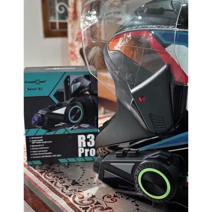 Intercom Freedconn R3 Bluetooth Helm Vlog 2 mic QHD 2K Camera 6 riders Motorcycle