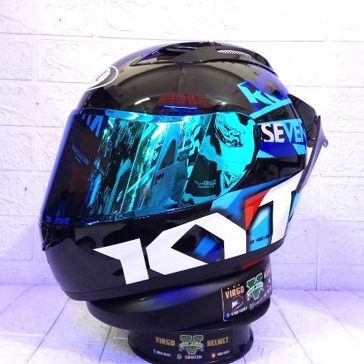 KYT HELM RC7#19 BLACK BLUE PAKET GANTENG SNI DOT