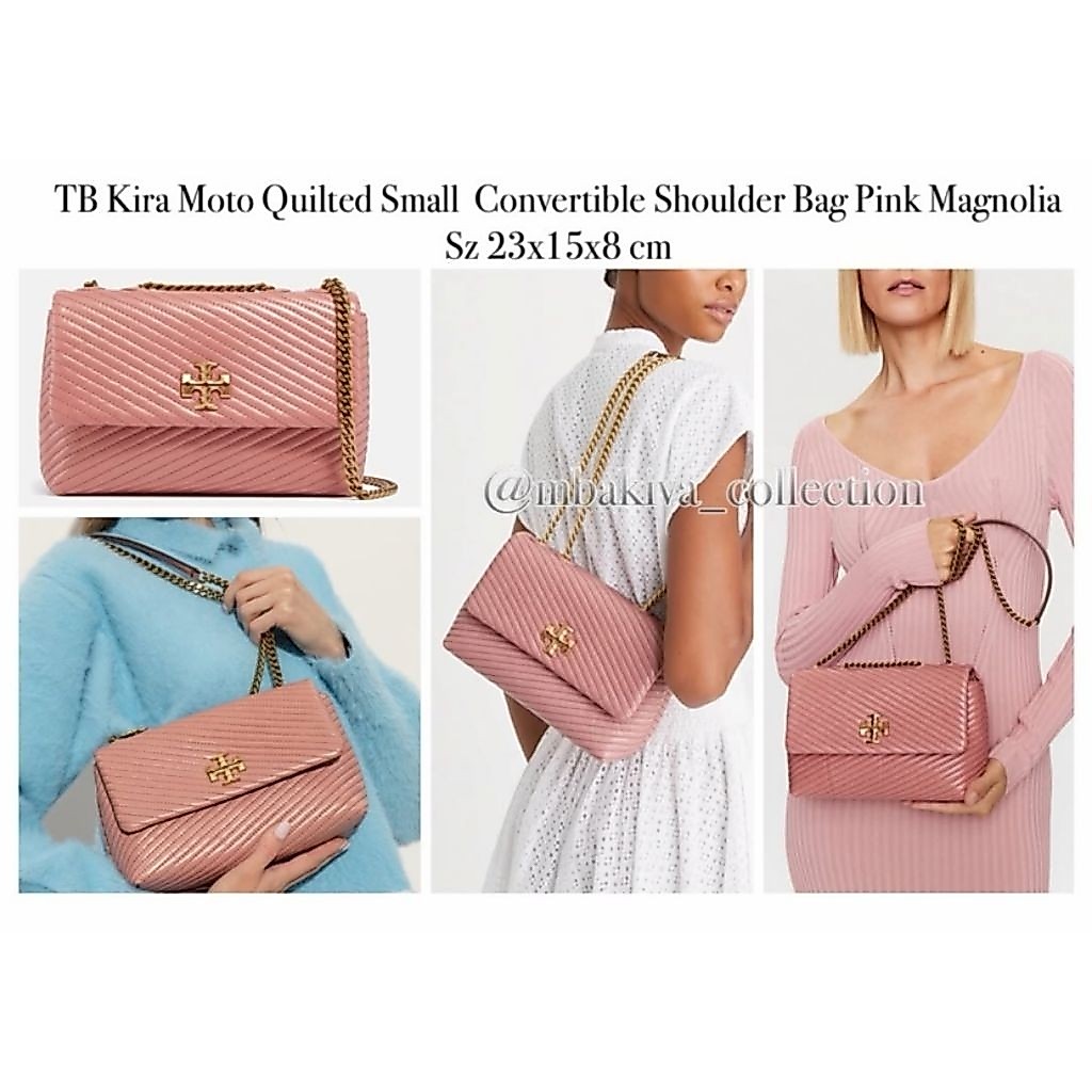 TB Kira Moto Quilted Small Convertible Shoulder Bag Pink Magnolia