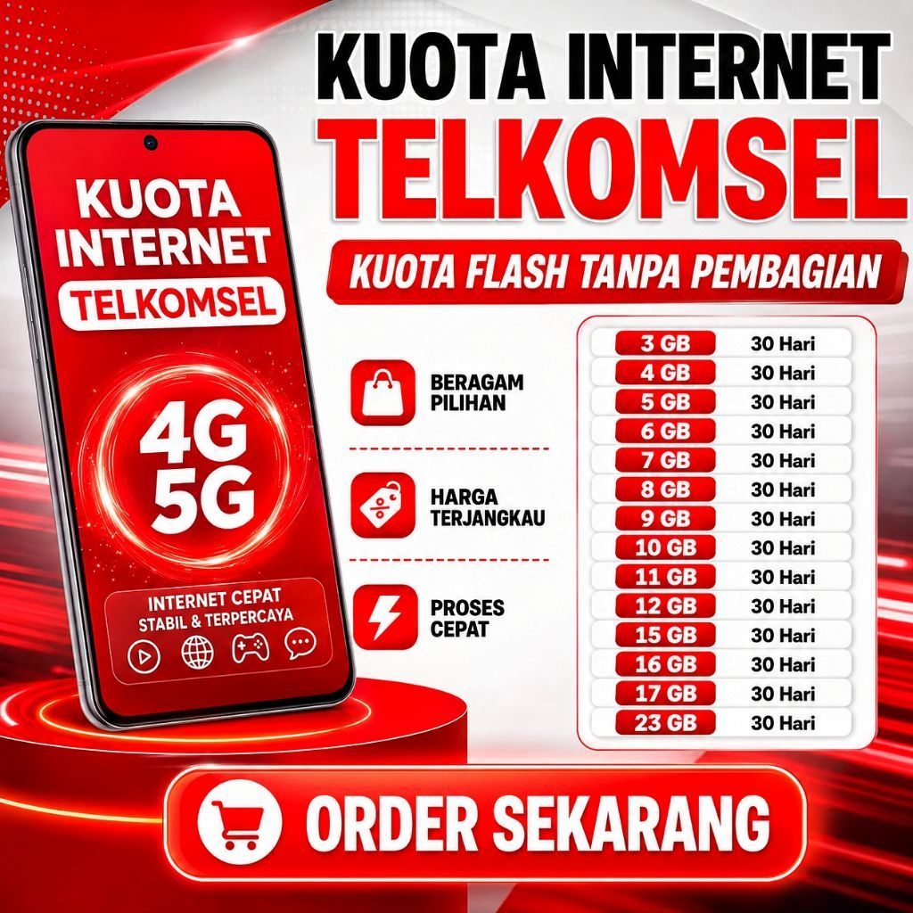 Kuota Internet Telkomsel Flash Tanpa Pembagian 3 GB - 23 GB Masa Aktif 30 Hari Paket Internet Telkom