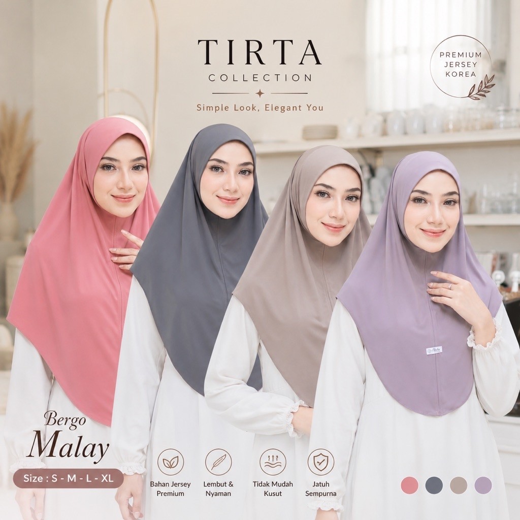 TIRTA- Malay S,M,L,Xl hijab dayli jilbab bergo jersey korea terbaru