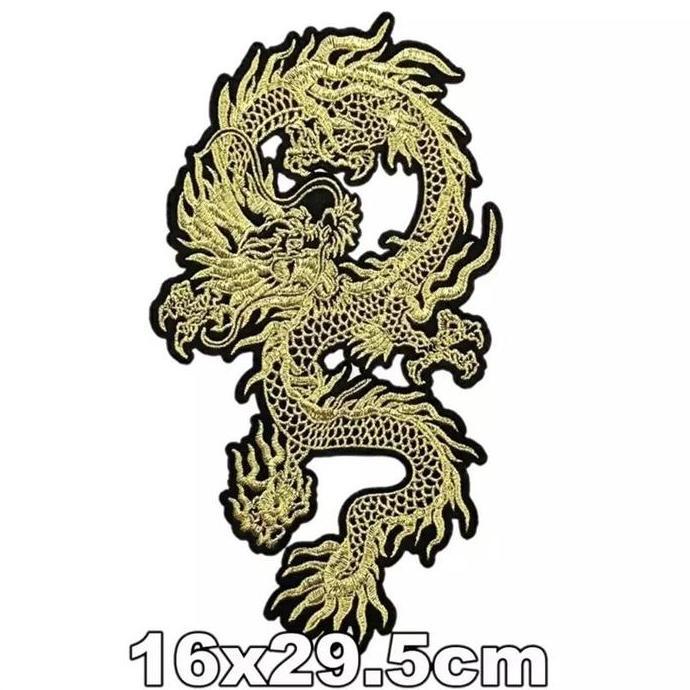 Patch Bordir Naga Emas, Gold Dragon