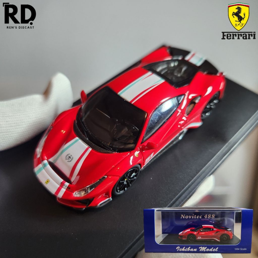 Ichiban Model Ferrari 488 Pista Piloti Novitec Red 1/64