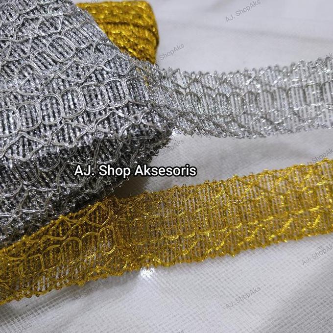 RENDA GOLD SILVER / RENDA BORDIR MOTIF TENGAH LEBAR 4 CM , 5CM