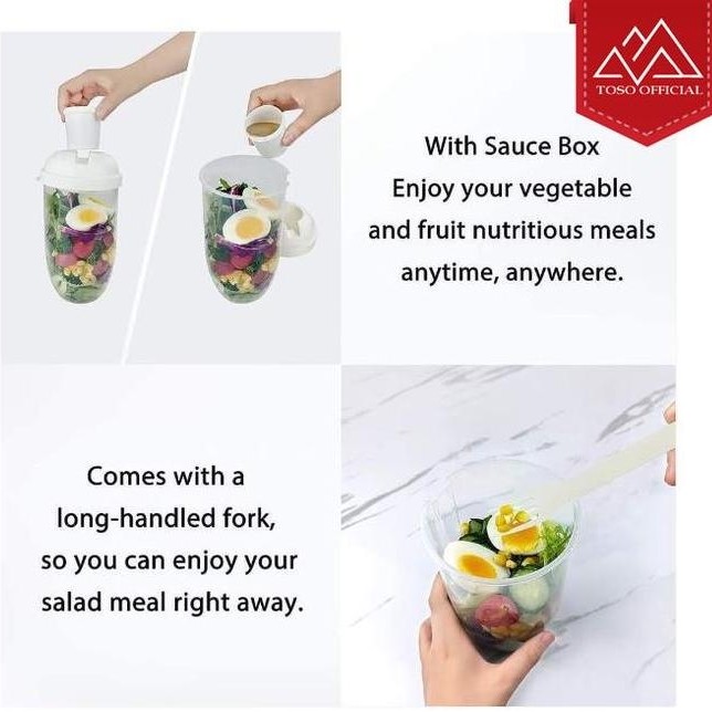 Kotak Makan Buah Sayur Salad + Garpu Salad Cup Portable Dressing Container 1 Ltr Gelas Plastik Salad