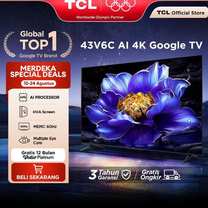 Mamisandika - TCL AI 4K Google TV 43 inch V6C - MEMC - HDR 10 - HVA Panel - Dolby Audio - Google Pla