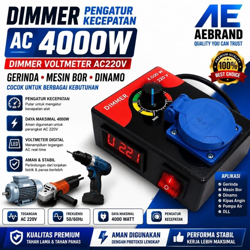 AEBRAND Dimmer SCR 4000W Motor Speed Controller 220V AC With Digital Display - DIMMER DIGITAL AC 400