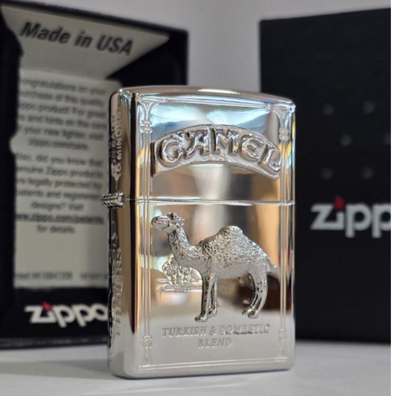 Original Zippo Camel Emblem Design 3 sisi Silver Finish