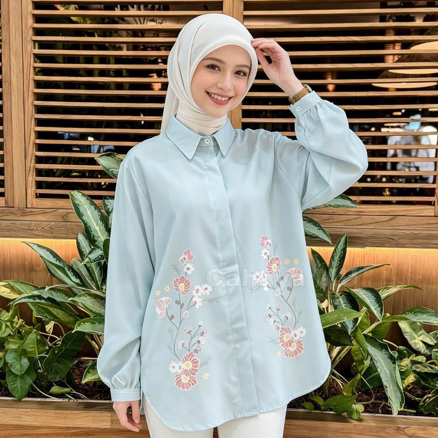Blouse Wanita Premium Motif Bunga/Blouse Lengan Balon/Blouse Kerja Wanita