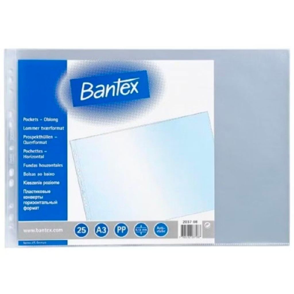 PP POCKETS / PLASTIC POCKET / POKET PLASTIK / SHEET PROTECTOR A3 25 PCS BANTEX PORTRAIT 2036 LANDSCA