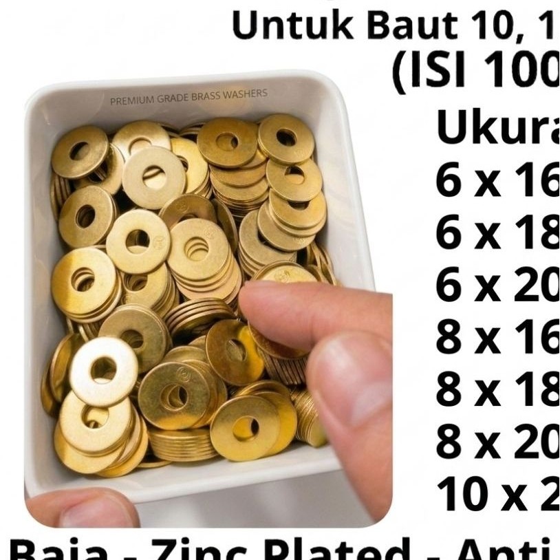 Ring Plat Baut Kuning Tebal Lebar M6, M8, M10
