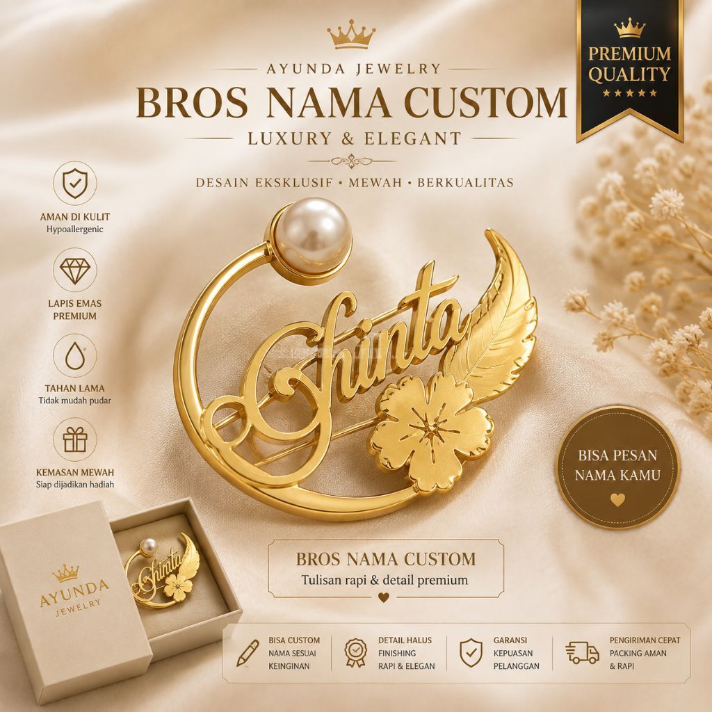 Bros Nama custom Bros hijab Bros Titanium lapis emas