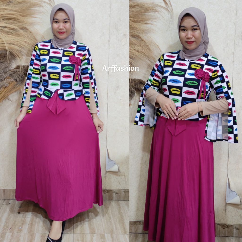 Gamis wanita tangan nagita ~ Gamis remaja kekinian ~ gamis jersey adem pita bunga trendy