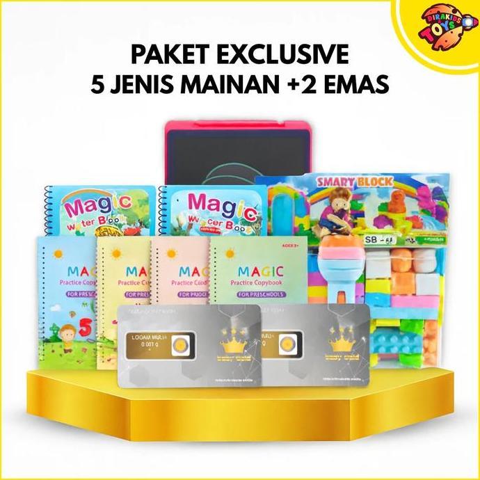 Paket Mainan Edukasi Anak Laki-laki dan Perempuan Super Lengkap - Magic Sank + LCD Writing Tablet + 