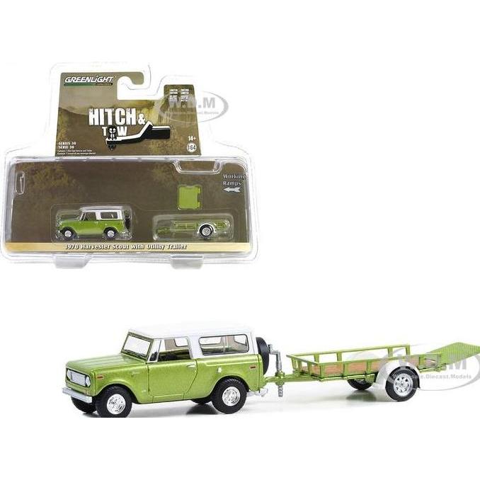 32300-B Greenlight 1970 Harvester Scout Lime Green & Utility Trailer
