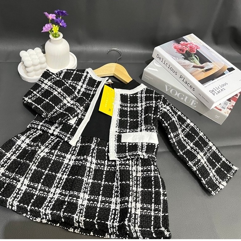 DRESS IMPRT BKK ANAK TWEED DRESS TWEED ANAK DRESS TWEED HITAM ANAK