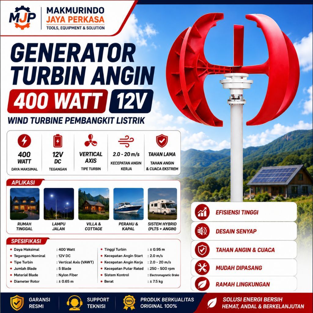 Generator Turbin Angin 400 Watt 12V Wind Turbine Pembangkit Listrik Tenaga Angin